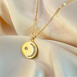 NWT The Moon Pendant Necklace 0.09ctw Premium Moissanite 14k Plated S925